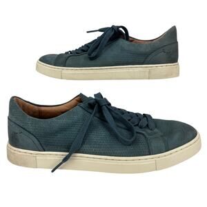 Frye Leather Sneakers Womens Size 8.5 Teal Blue Nubuck Suede Low Lace Up Comfort